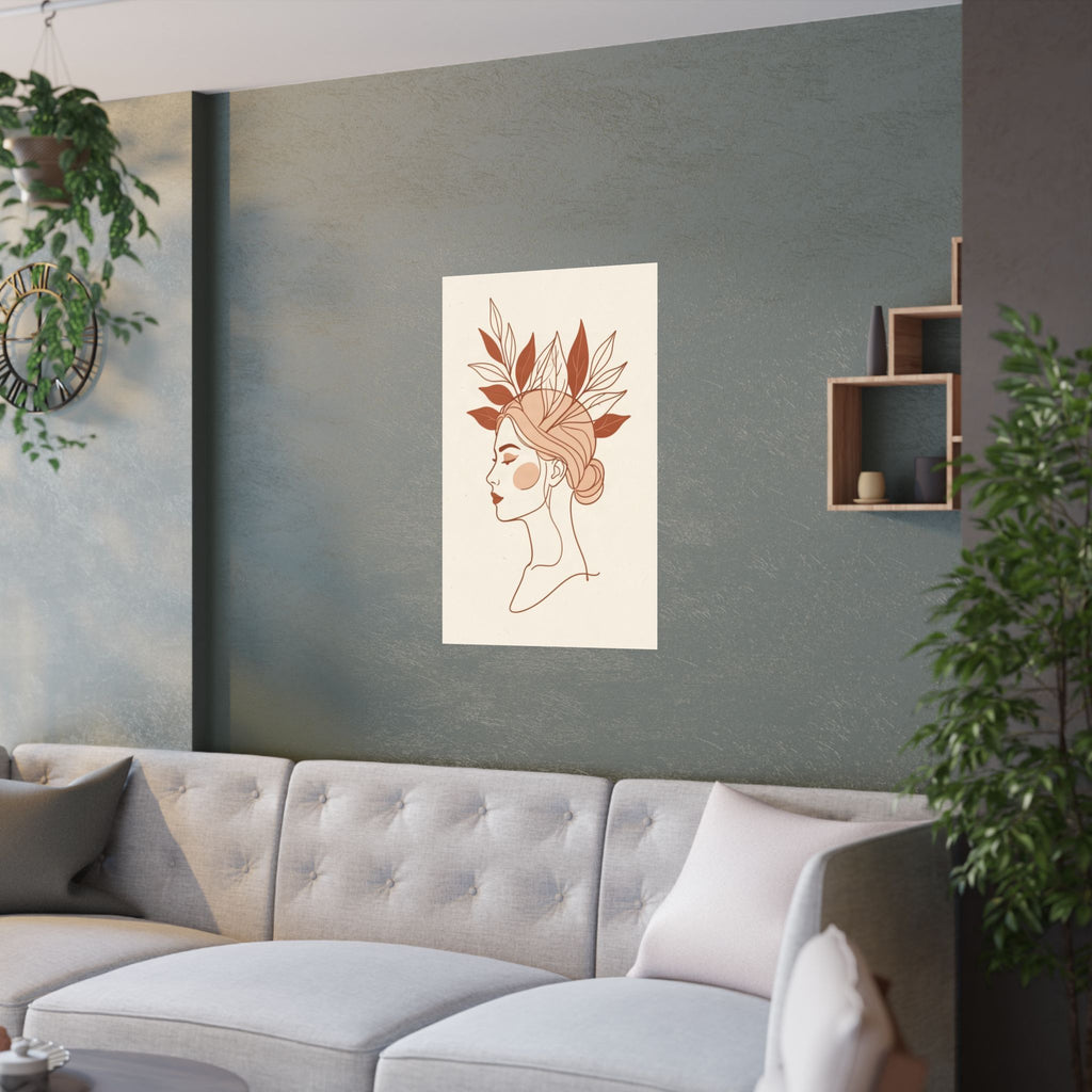 Terracotta Woman & Botanicals Line Art Print | Boho Wall Decor