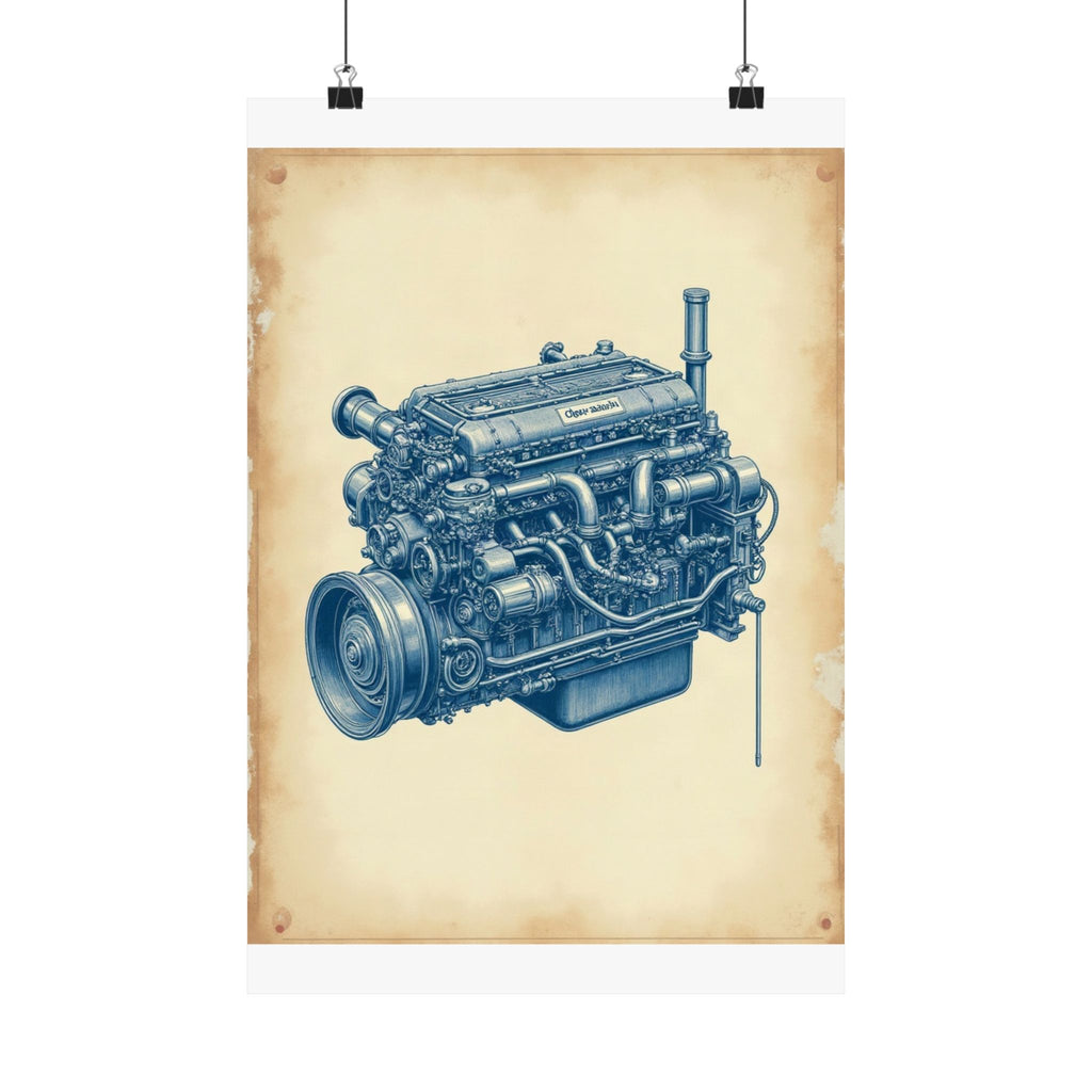 Diesel Engine Blueprint Poster | Mechanic Garage Wall Art