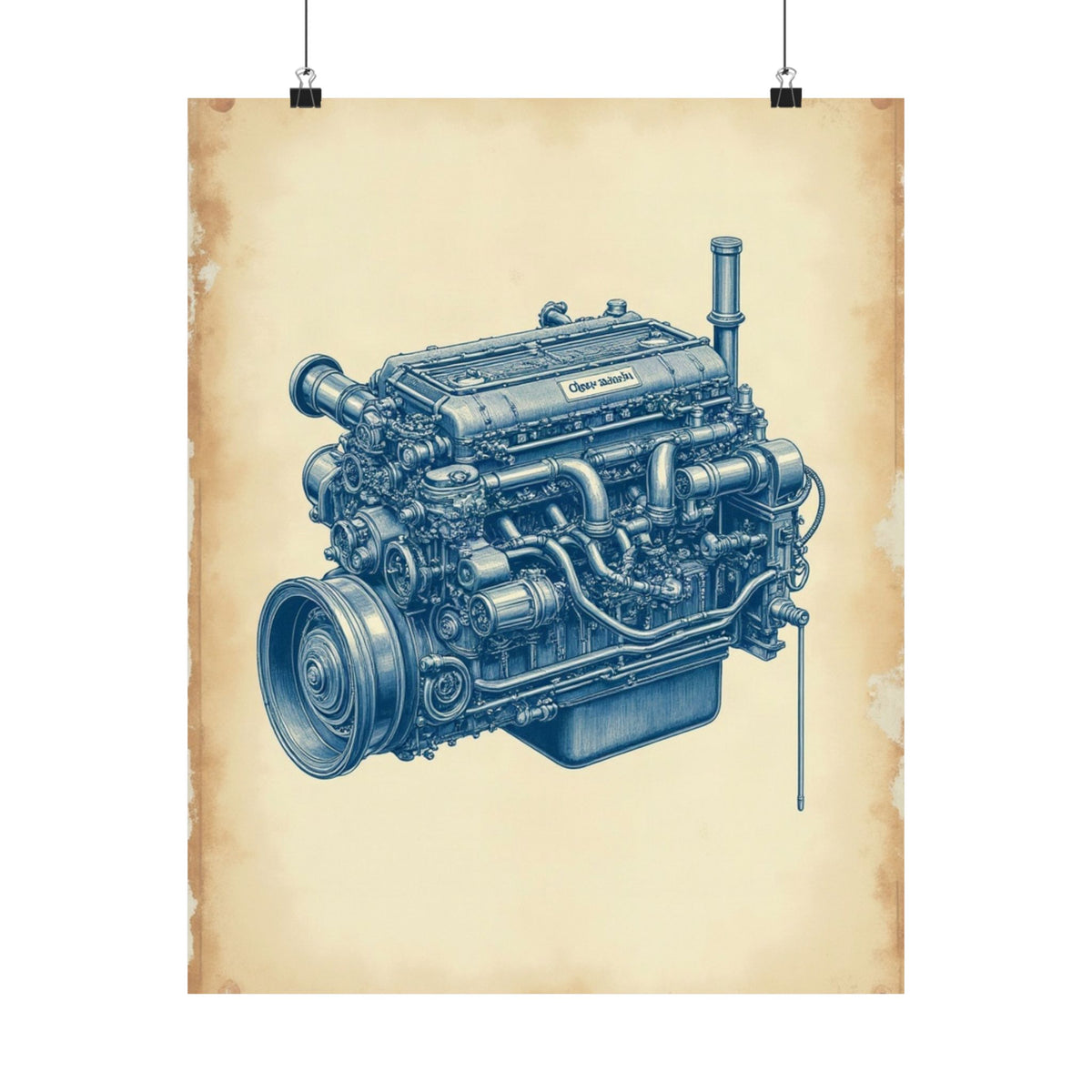 Diesel Engine Blueprint Poster | Mechanic Garage Wall Art