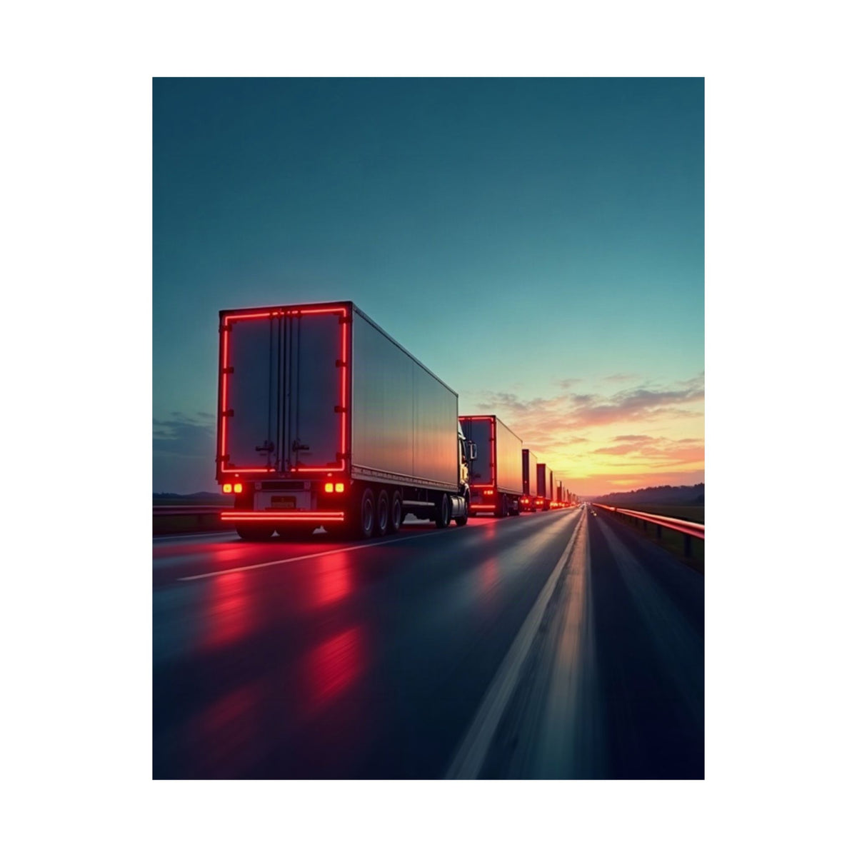 Dusk Convoy Highway Truck Poster | Trucker Wall Art
