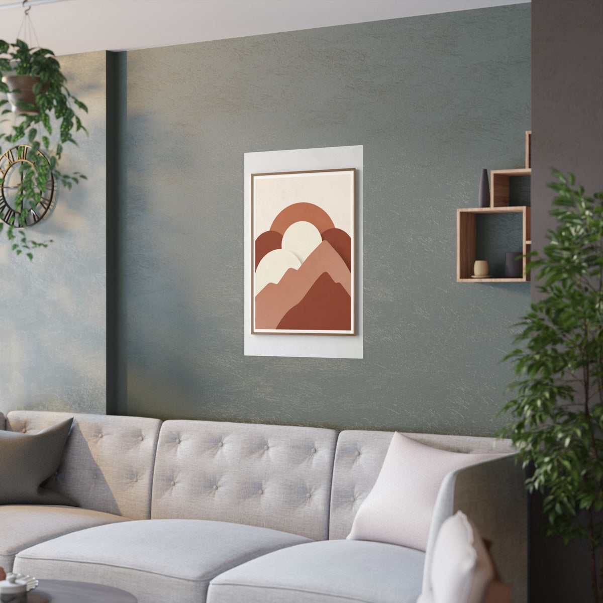 Terracotta Sun & Mountains Print | Mid-Century Boho Wall Art
