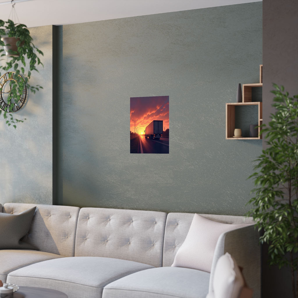 Sunset Highway Truck Poster | Trucker Life Wall Art