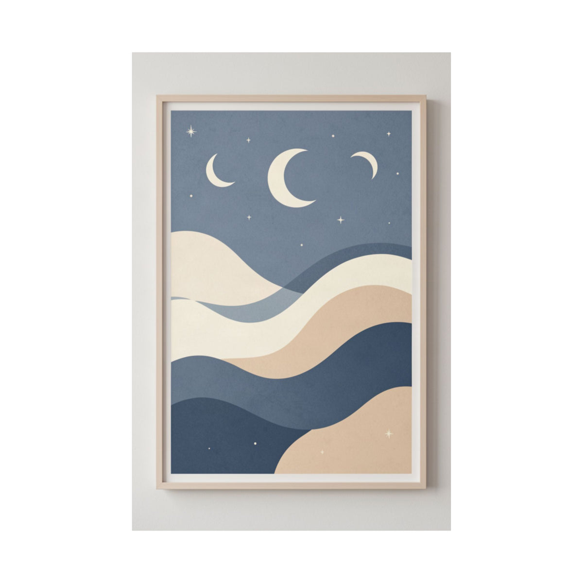 Ocean Waves & Moon Phases Print | Celestial Boho Wall Art