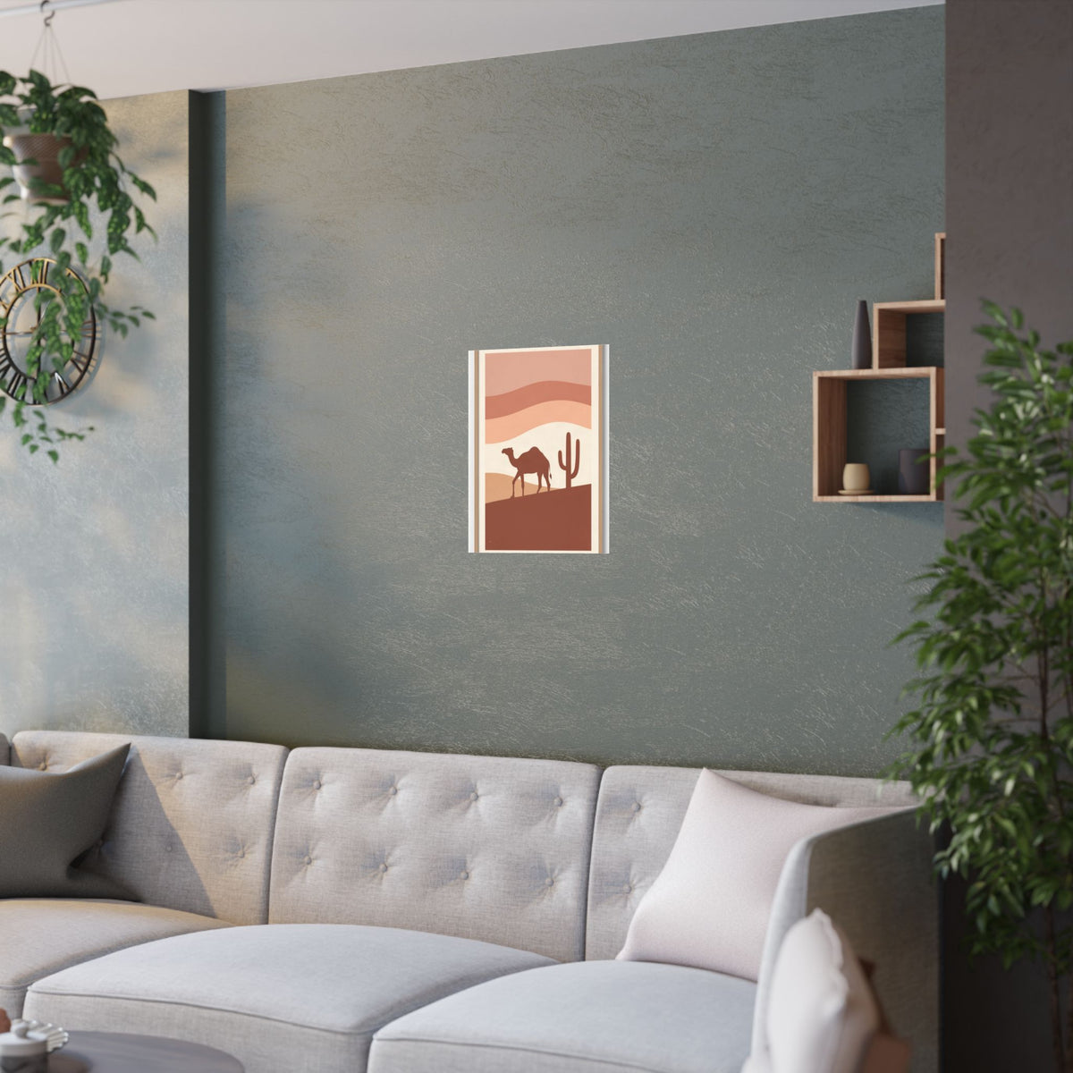 Desert Camel Sunset Print | Boho Mid-Century Wall Art