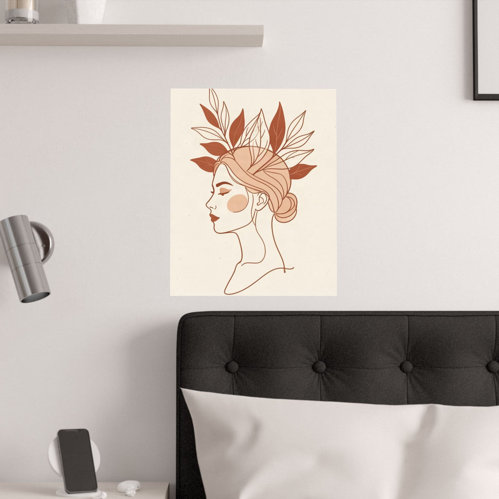 Terracotta Woman & Botanicals Line Art Print | Boho Wall Decor