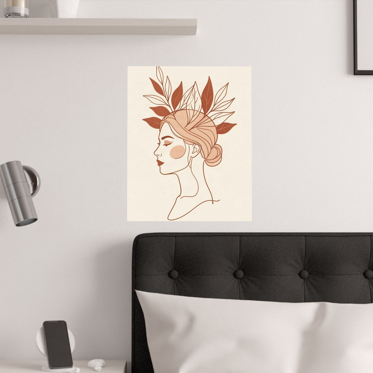 Terracotta Woman & Botanicals Line Art Print | Boho Wall Decor