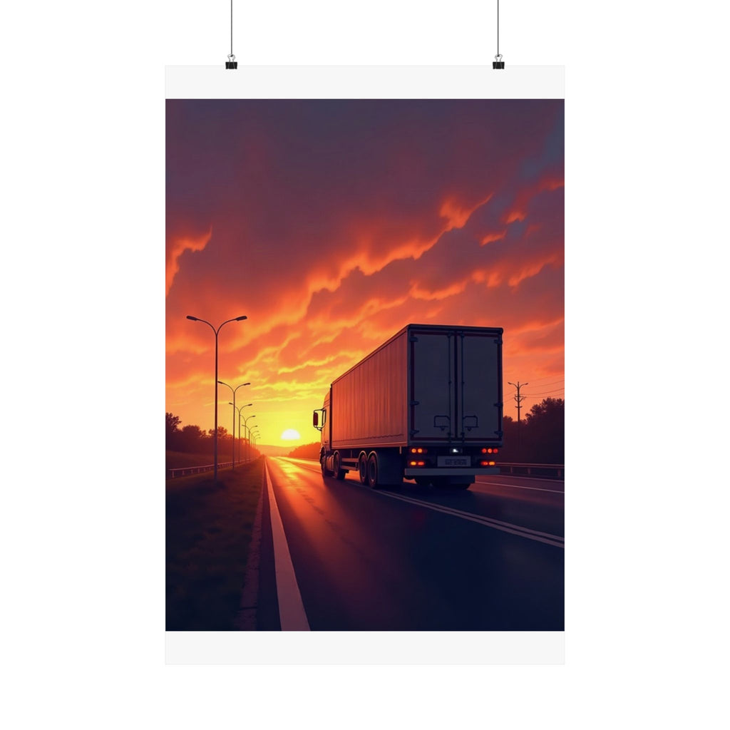 Sunset Highway Truck Poster | Trucker Life Wall Art