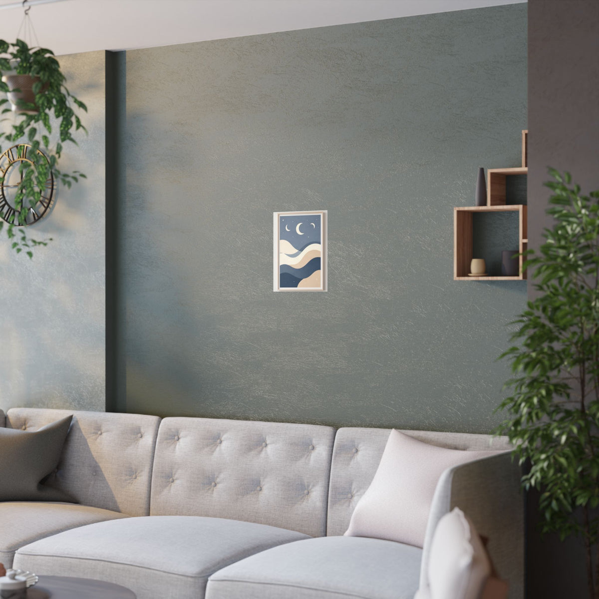 Ocean Waves & Moon Phases Print | Celestial Boho Wall Art