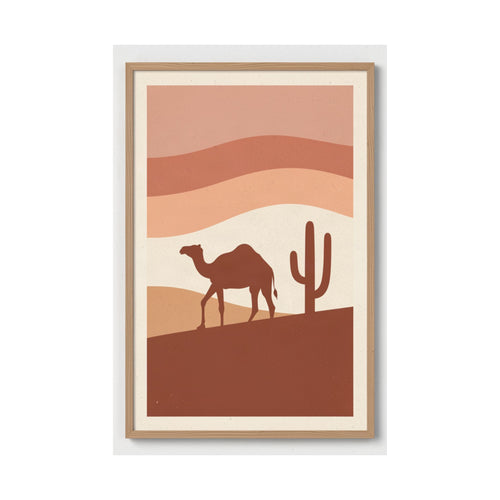 Desert Camel Sunset Print | Boho Mid-Century Wall Art