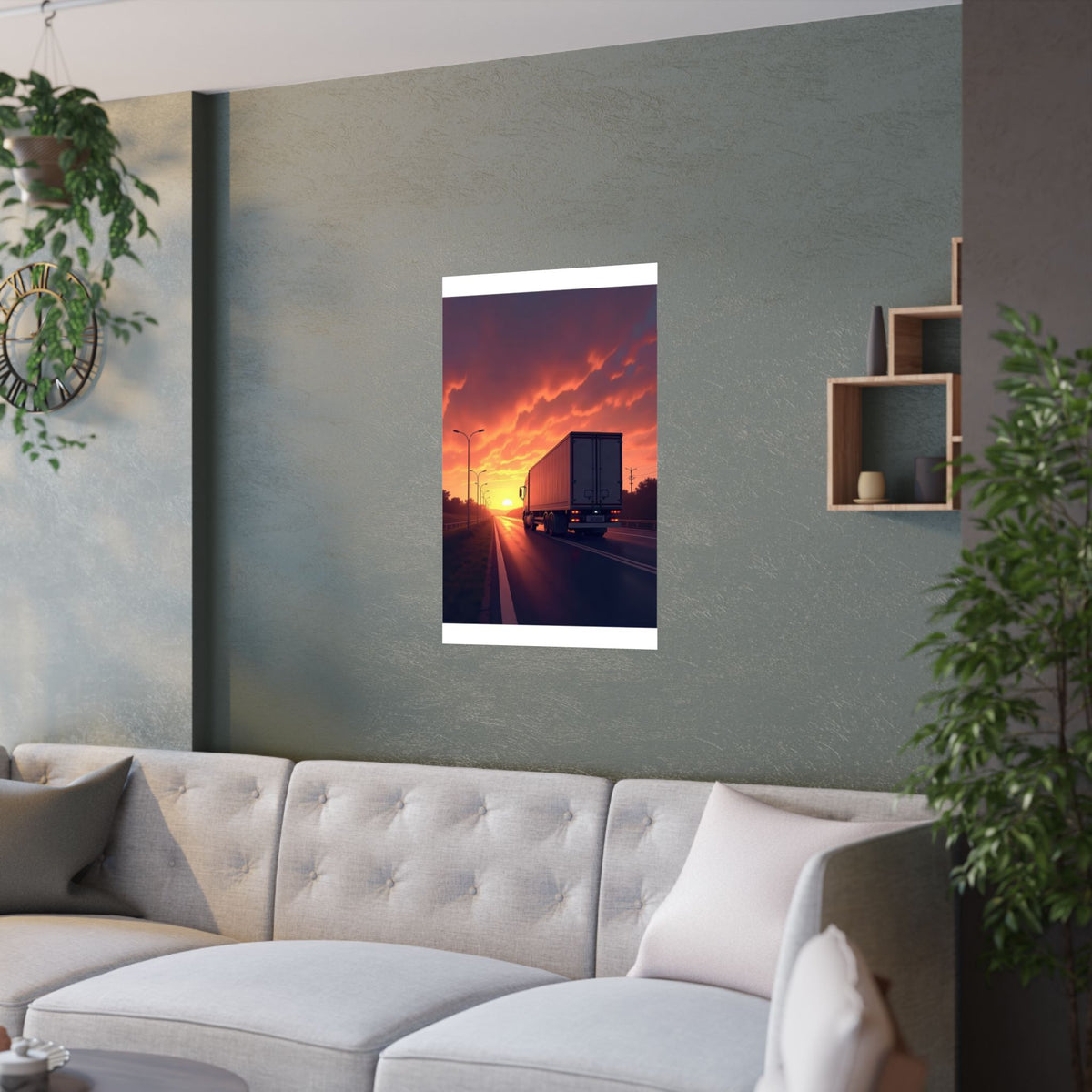 Sunset Highway Truck Poster | Trucker Life Wall Art
