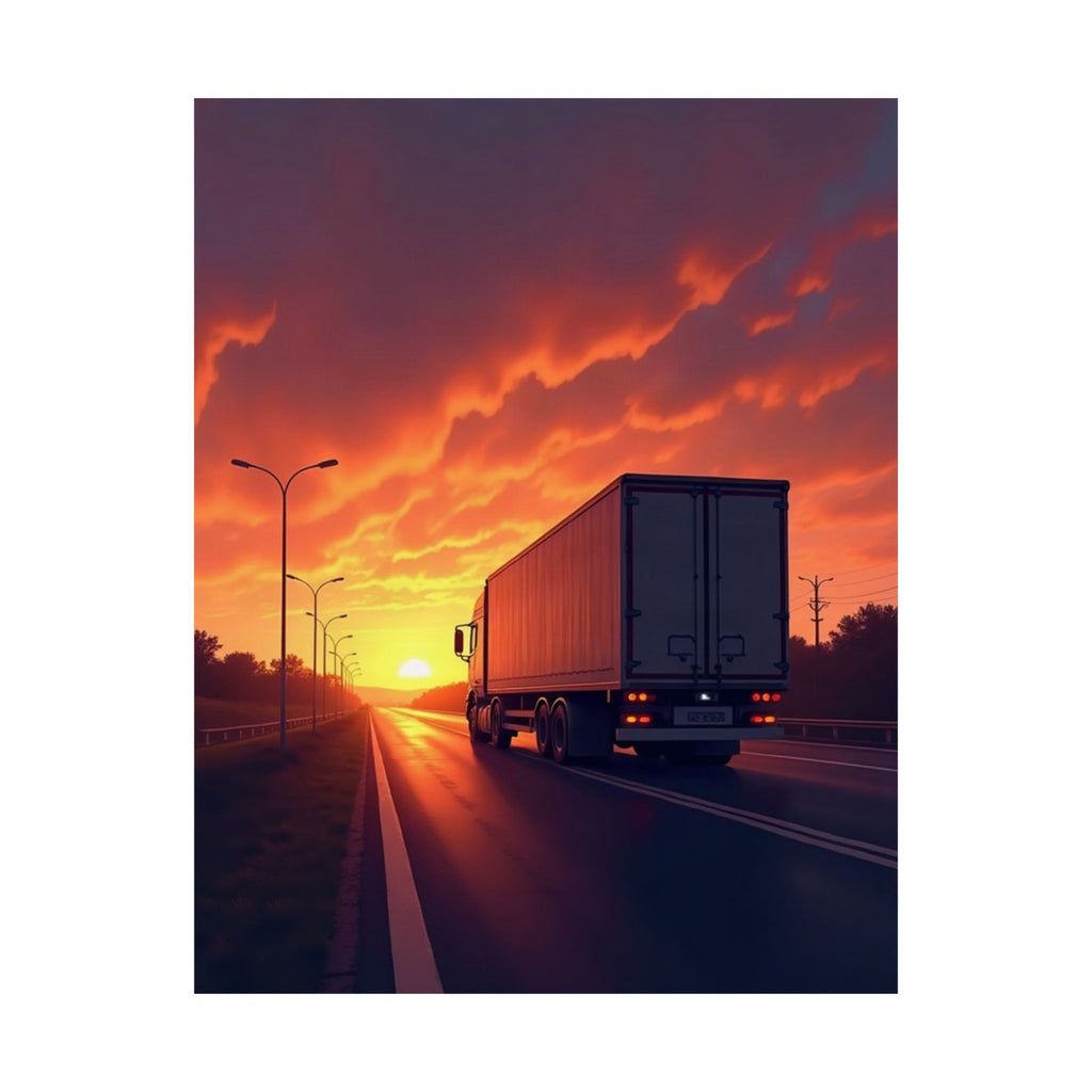 Sunset Highway Truck Poster | Trucker Life Wall Art