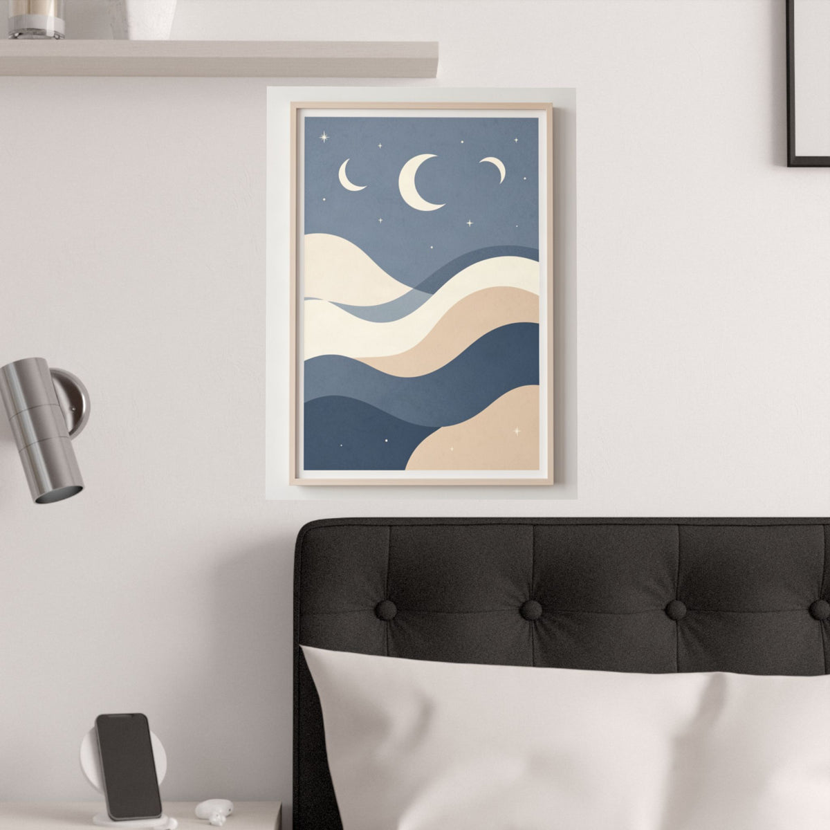 Ocean Waves & Moon Phases Print | Celestial Boho Wall Art