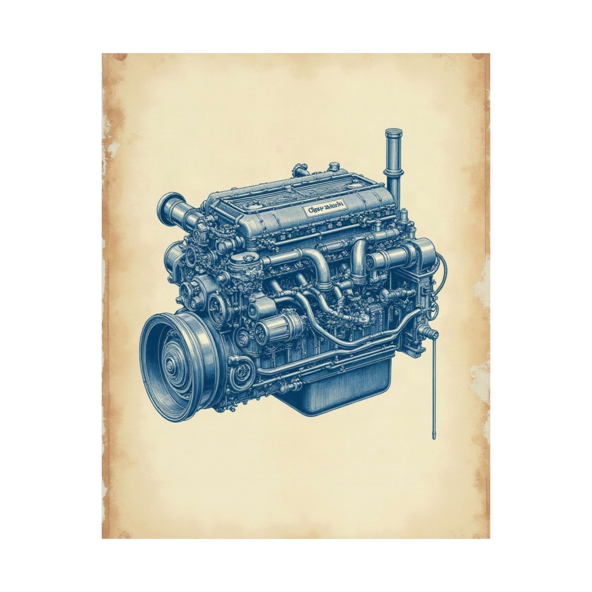 Diesel Engine Blueprint Poster | Mechanic Garage Wall Art