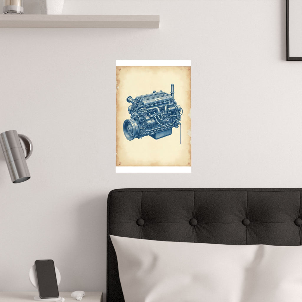 Diesel Engine Blueprint Poster | Mechanic Garage Wall Art