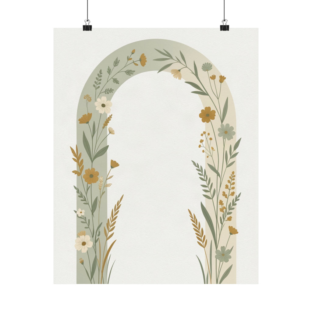 Sage Botanical Arch Print | Minimalist Wildflower Wall Art