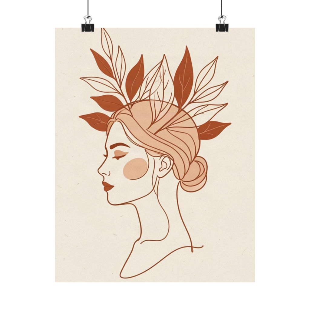 Terracotta Woman & Botanicals Line Art Print | Boho Wall Decor