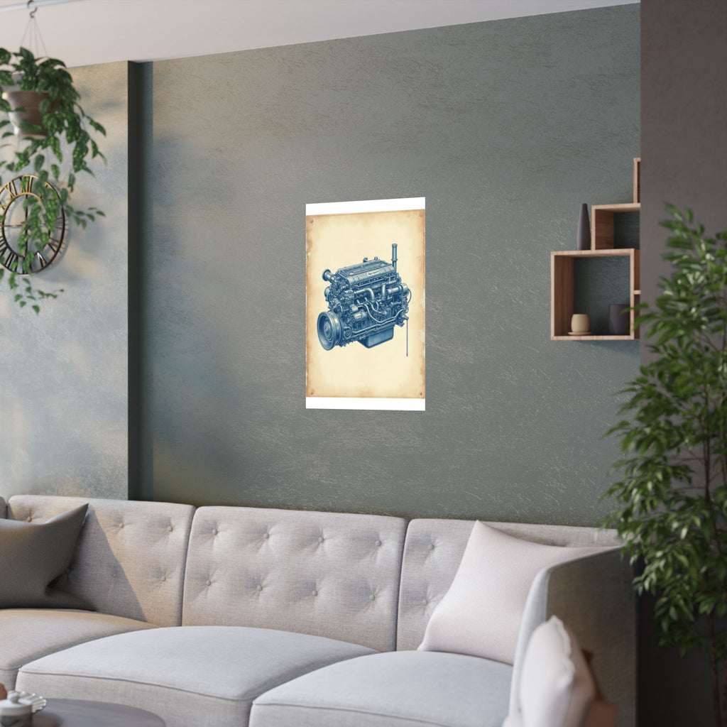 Diesel Engine Blueprint Poster | Mechanic Garage Wall Art