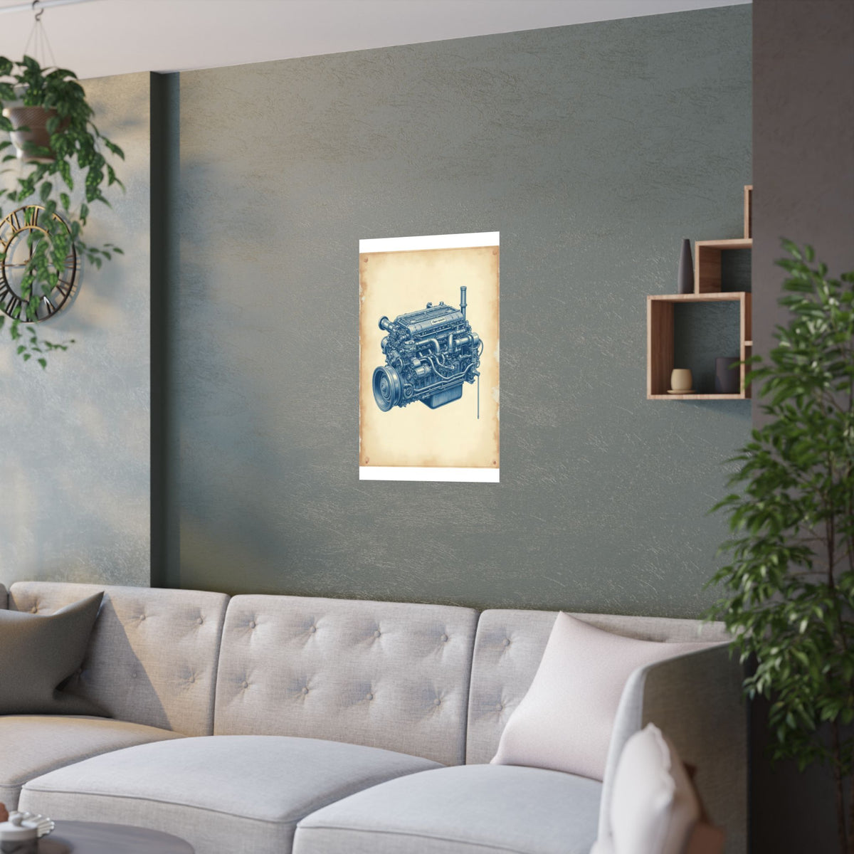 Diesel Engine Blueprint Poster | Mechanic Garage Wall Art