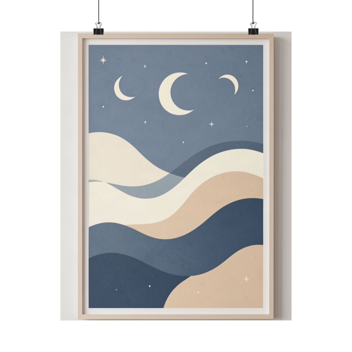 Ocean Waves & Moon Phases Print | Celestial Boho Wall Art