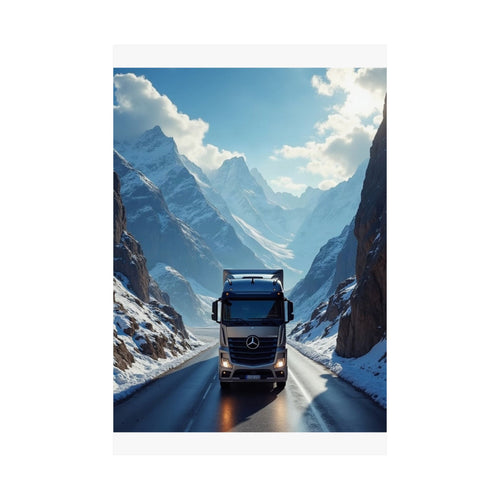 Alpine Mountain Pass Truck Poster | Adventure Trucking Art