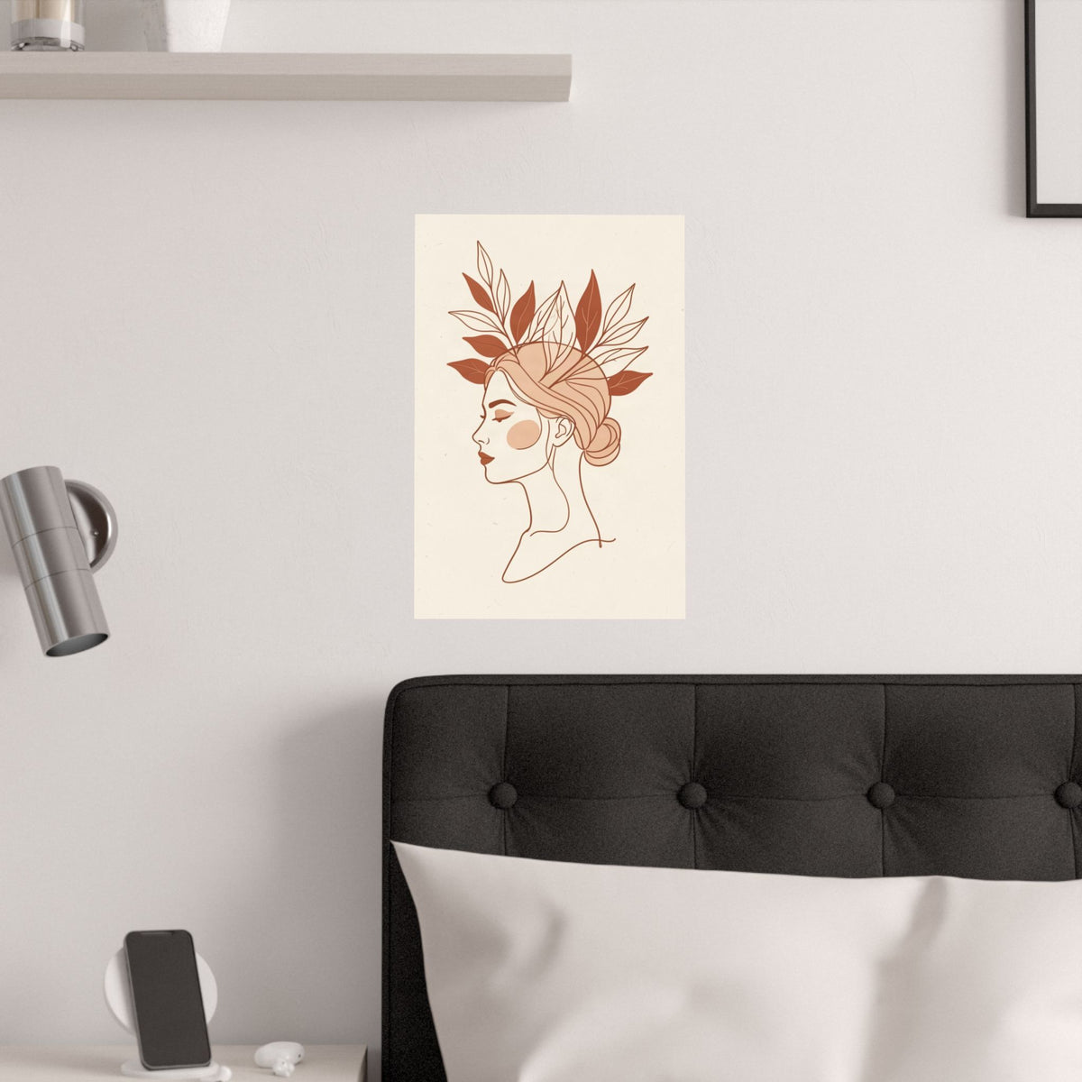 Terracotta Woman & Botanicals Line Art Print | Boho Wall Decor
