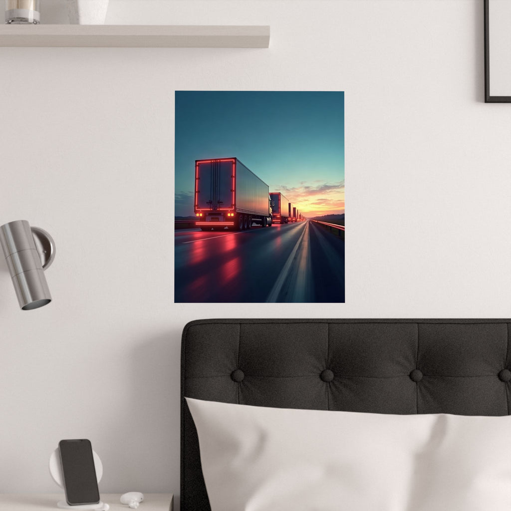 Dusk Convoy Highway Truck Poster | Trucker Wall Art