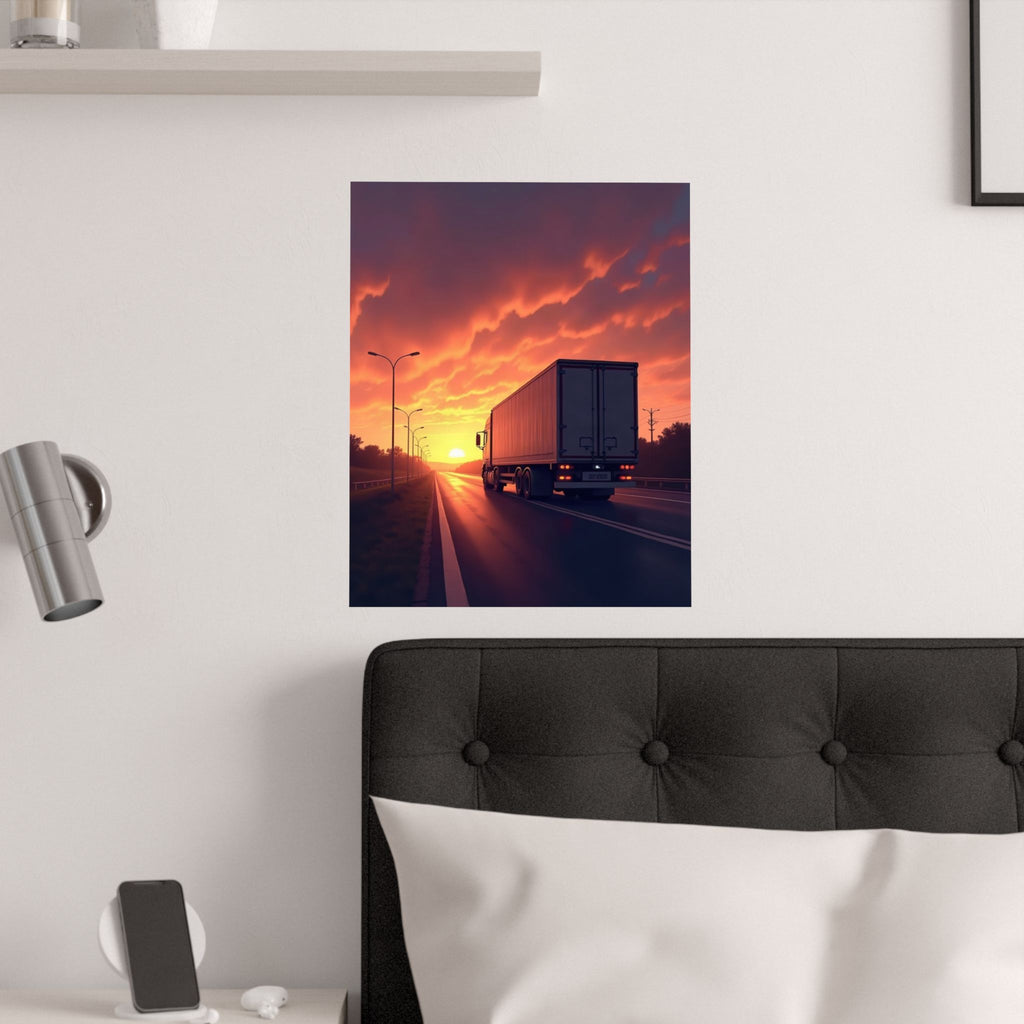 Sunset Highway Truck Poster | Trucker Life Wall Art