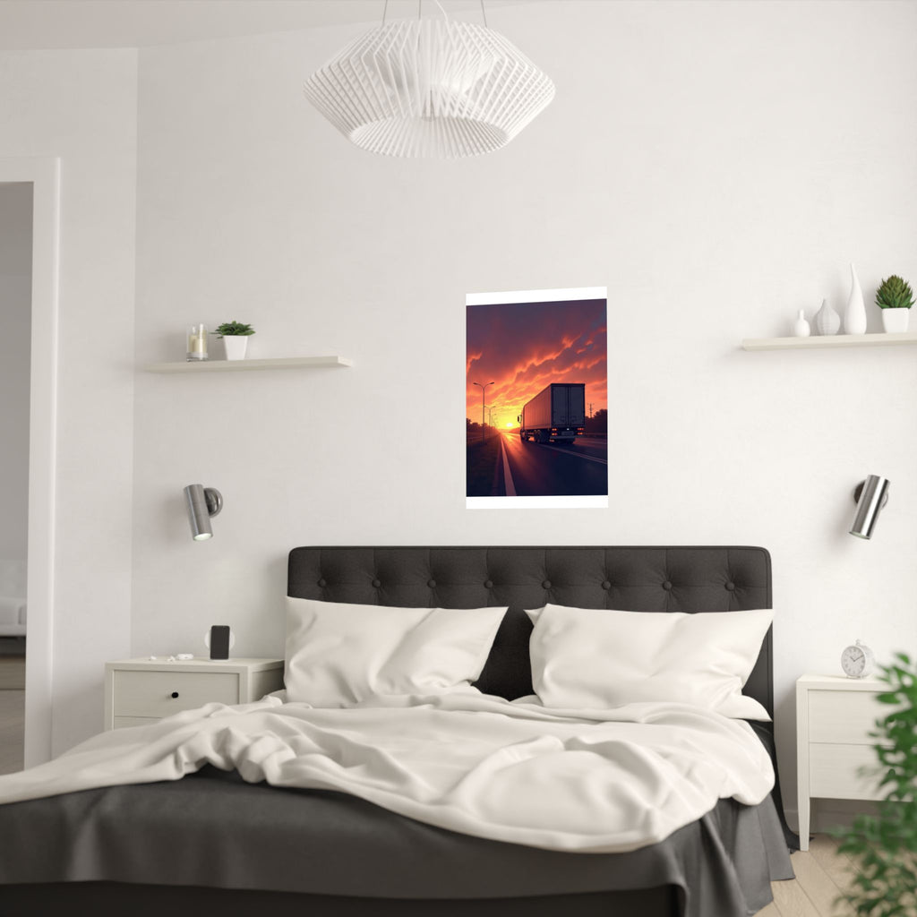 Sunset Highway Truck Poster | Trucker Life Wall Art