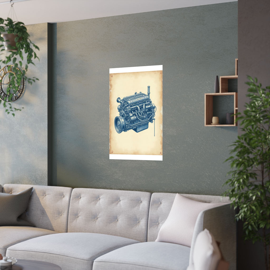 Diesel Engine Blueprint Poster | Mechanic Garage Wall Art