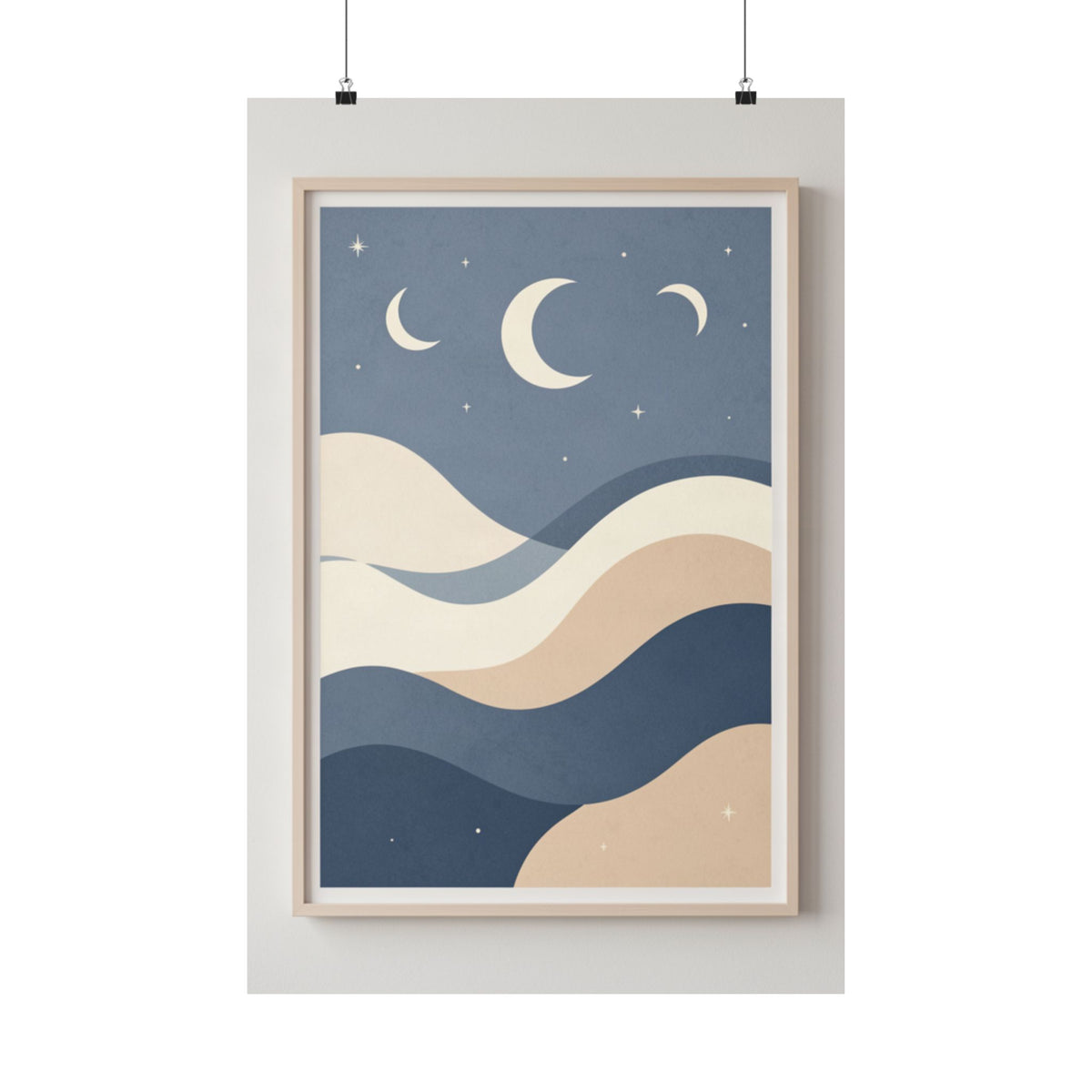 Ocean Waves & Moon Phases Print | Celestial Boho Wall Art