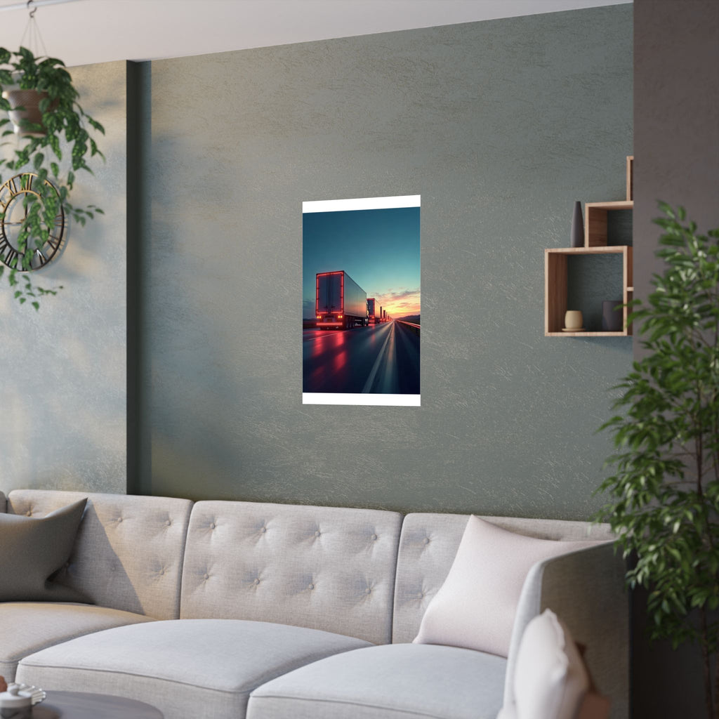 Dusk Convoy Highway Truck Poster | Trucker Wall Art