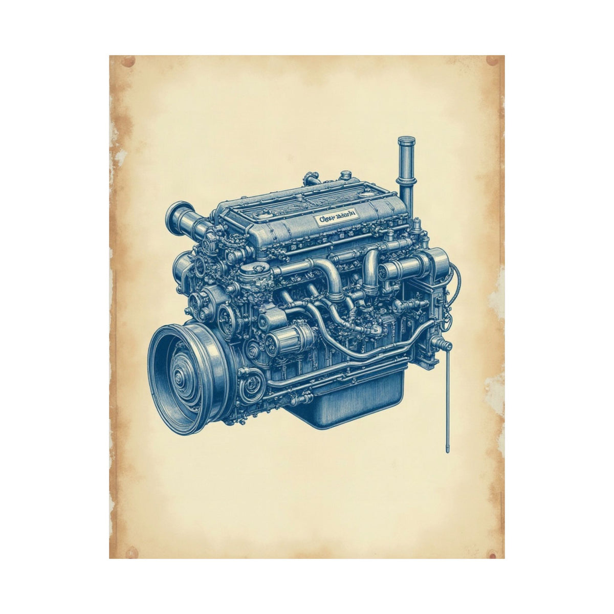 Diesel Engine Blueprint Poster | Mechanic Garage Wall Art