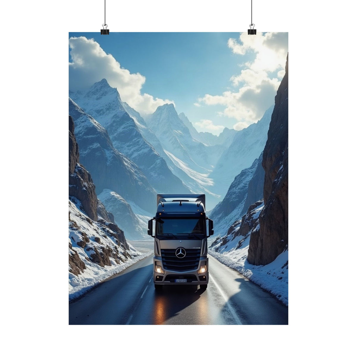 Alpine Mountain Pass Truck Poster | Adventure Trucking Art