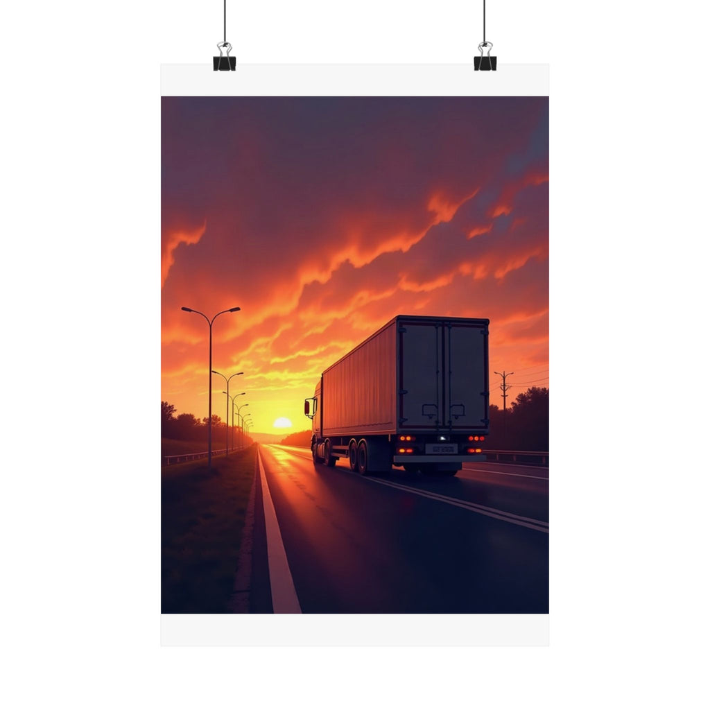 Sunset Highway Truck Poster | Trucker Life Wall Art
