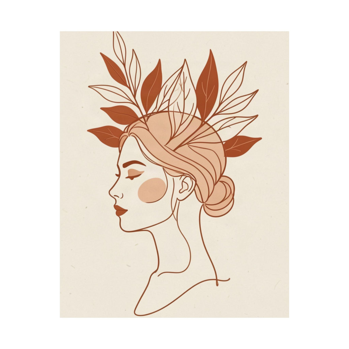 Terracotta Woman & Botanicals Line Art Print | Boho Wall Decor
