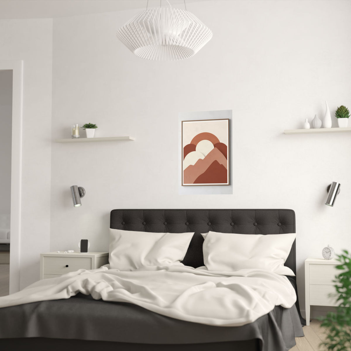 Terracotta Sun & Mountains Print | Mid-Century Boho Wall Art