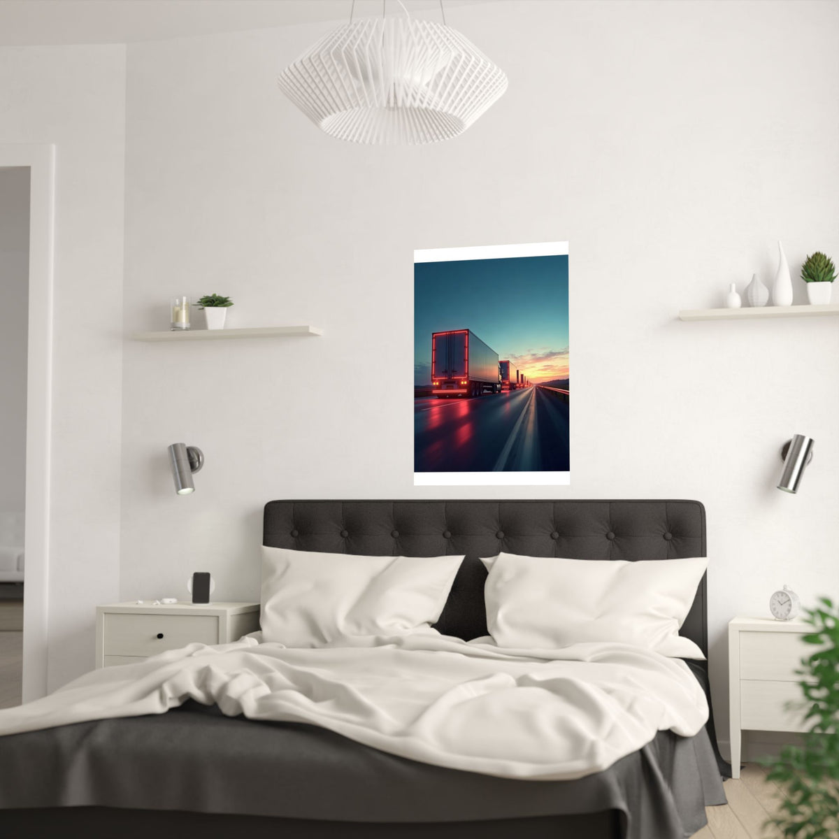 Dusk Convoy Highway Truck Poster | Trucker Wall Art