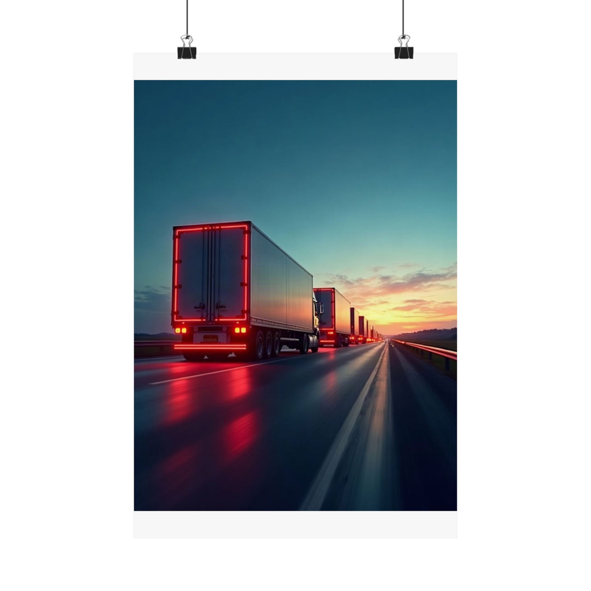 Dusk Convoy Highway Truck Poster | Trucker Wall Art