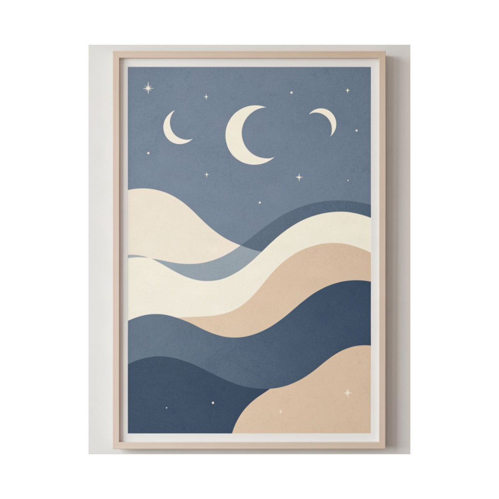 Ocean Waves & Moon Phases Print | Celestial Boho Wall Art