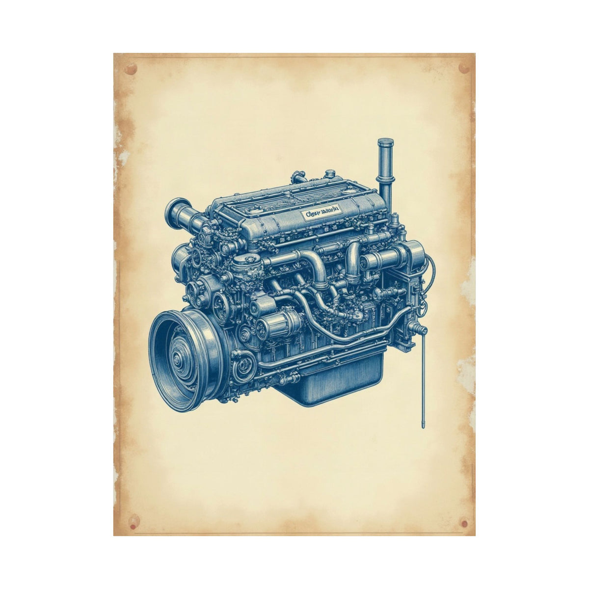 Diesel Engine Blueprint Poster | Mechanic Garage Wall Art