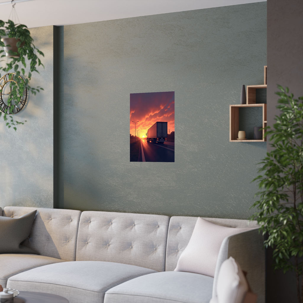 Sunset Highway Truck Poster | Trucker Life Wall Art