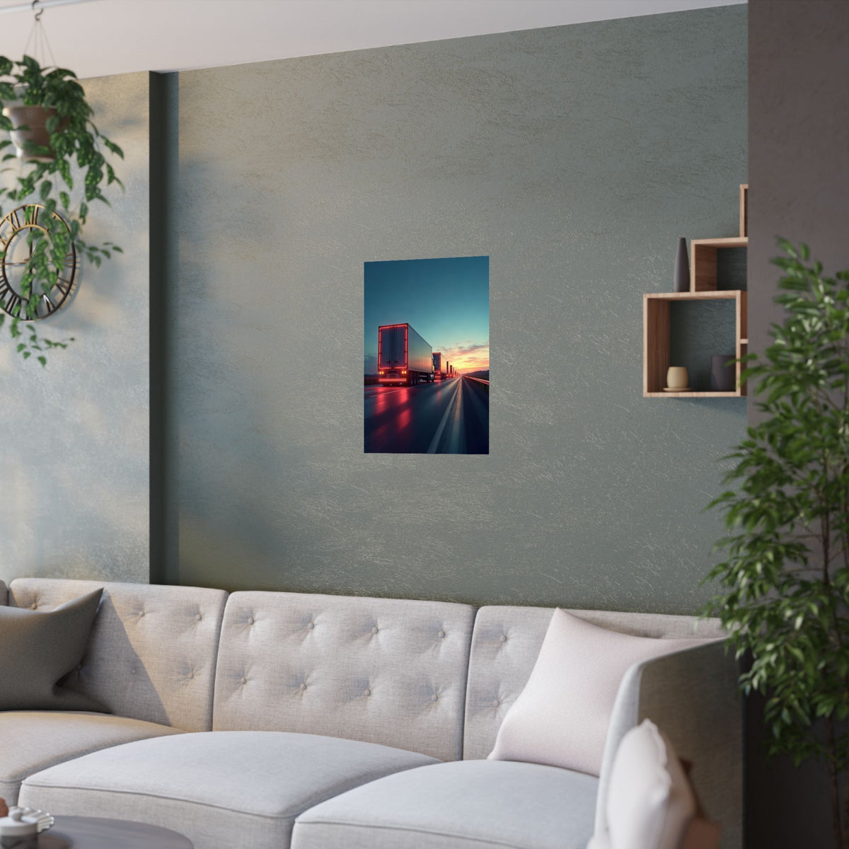 Dusk Convoy Highway Truck Poster | Trucker Wall Art