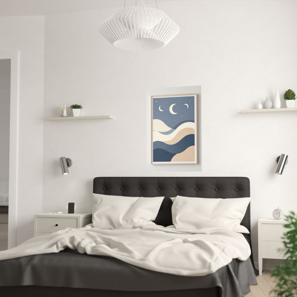 Ocean Waves & Moon Phases Print | Celestial Boho Wall Art