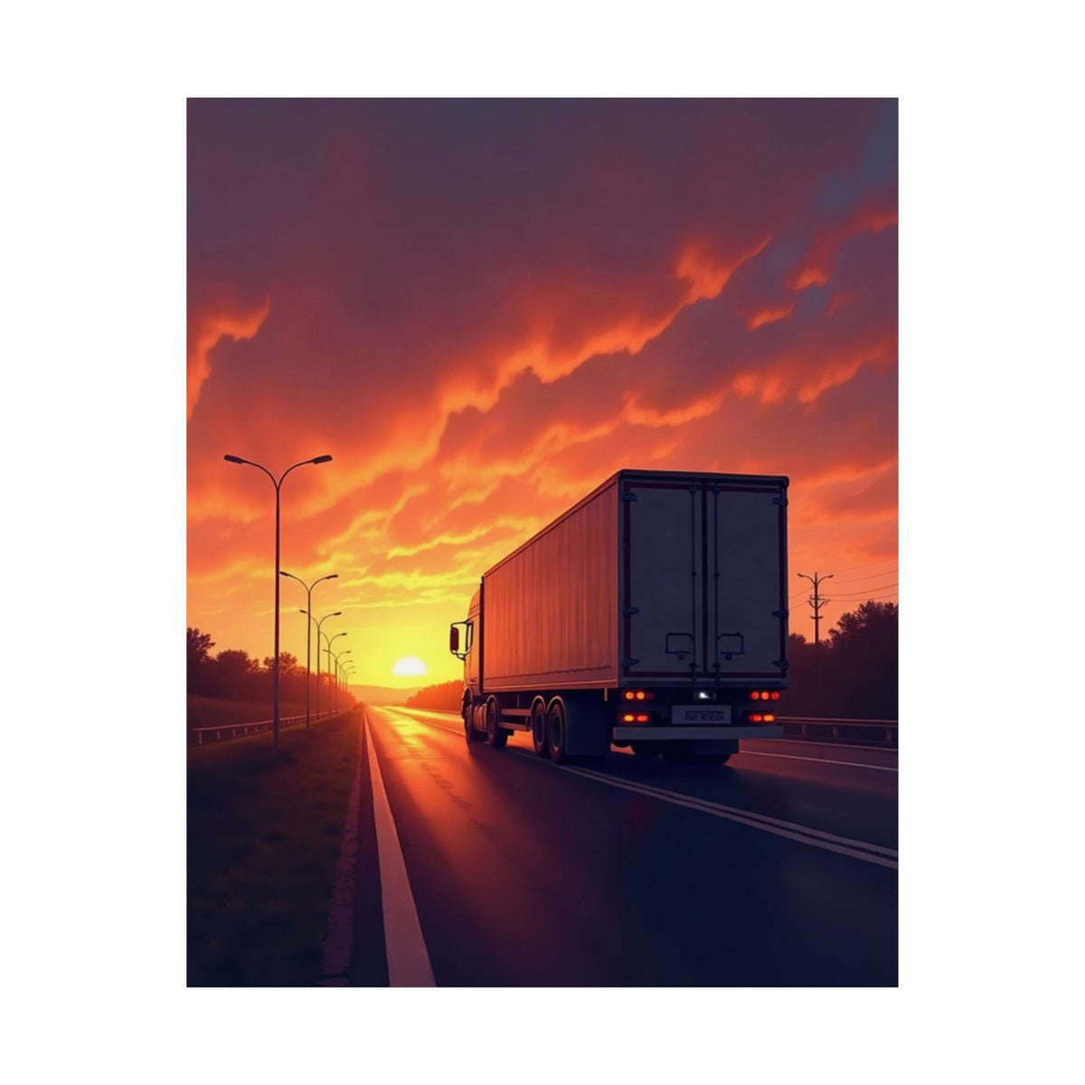 Sunset Highway Truck Poster | Trucker Life Wall Art