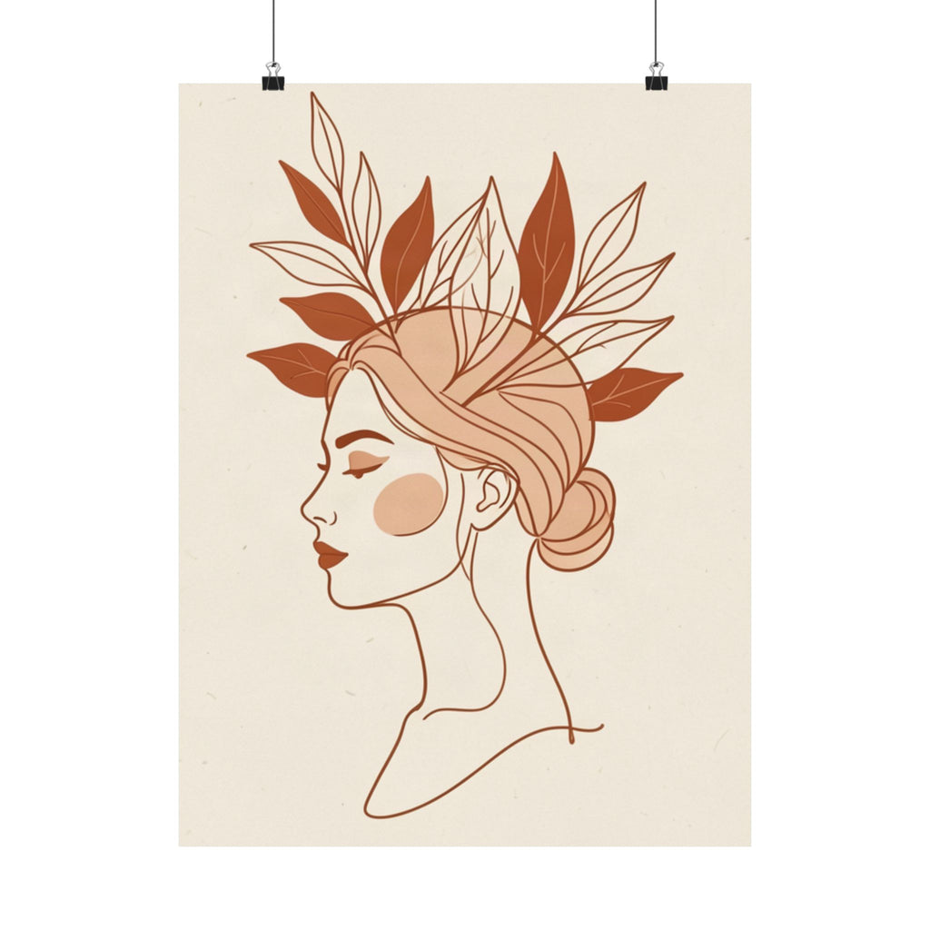Terracotta Woman & Botanicals Line Art Print | Boho Wall Decor