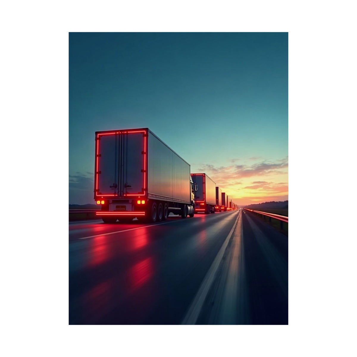 Dusk Convoy Highway Truck Poster | Trucker Wall Art