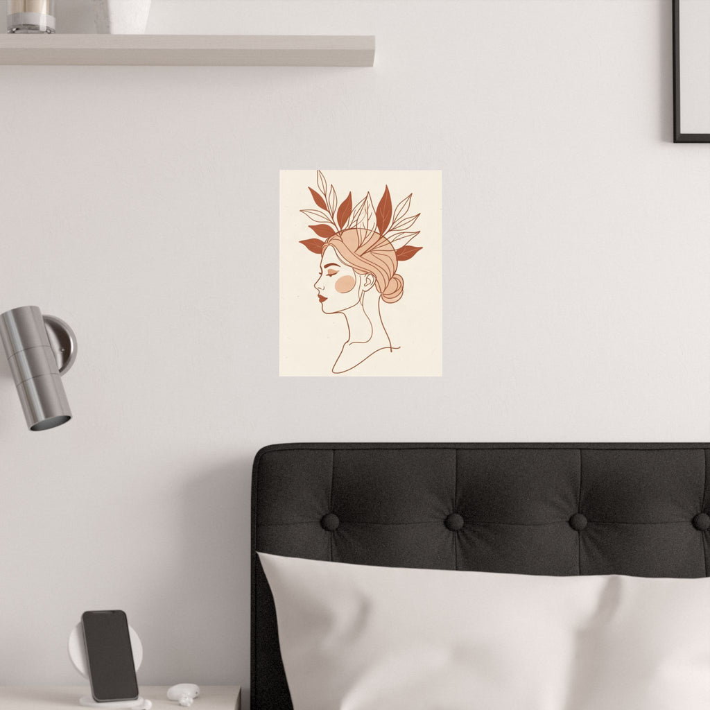 Terracotta Woman & Botanicals Line Art Print | Boho Wall Decor
