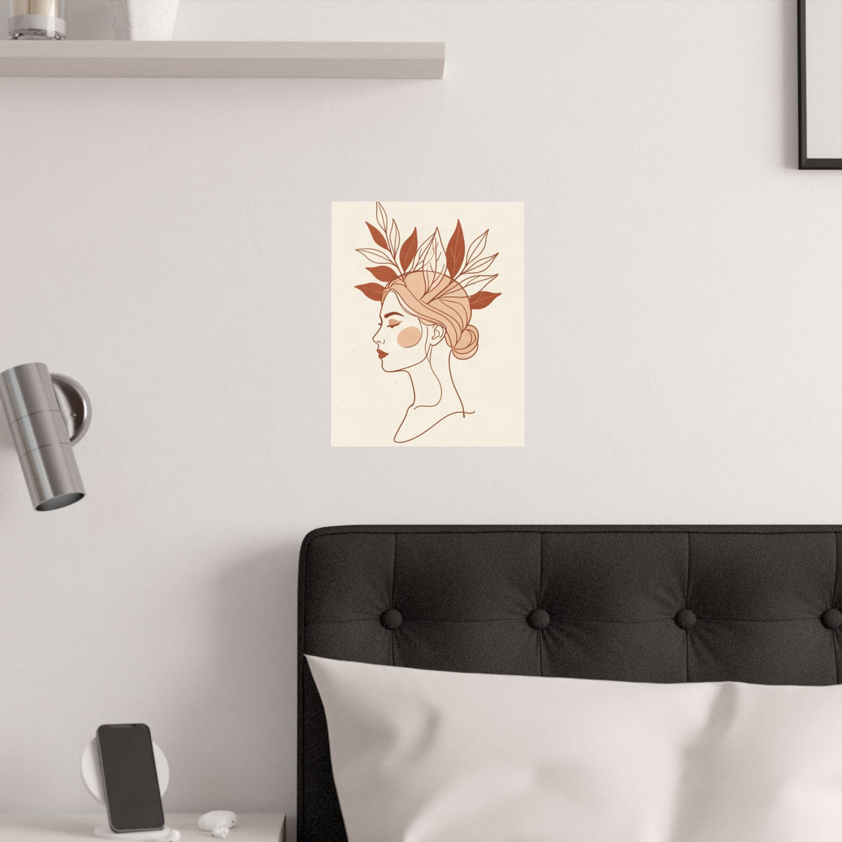 Terracotta Woman & Botanicals Line Art Print | Boho Wall Decor
