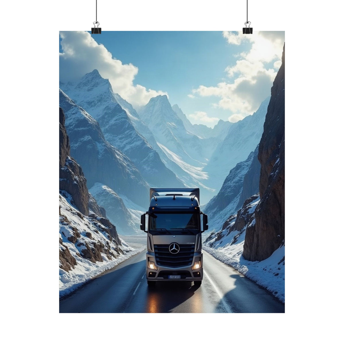 Alpine Mountain Pass Truck Poster | Adventure Trucking Art