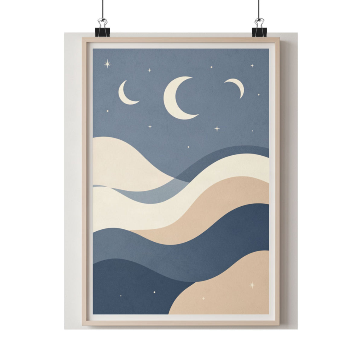 Ocean Waves & Moon Phases Print | Celestial Boho Wall Art